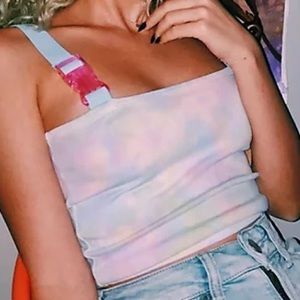zumiez tie dye buckle-strap crop top